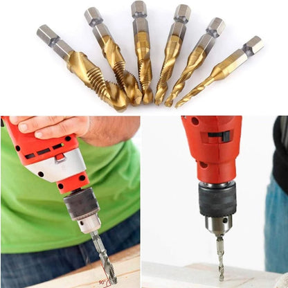 6-Piece M3–M10 Titanium-Coated Drill and Tap Bit Set