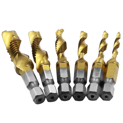 6-Piece M3–M10 Titanium-Coated Drill and Tap Bit Set
